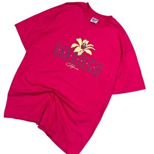 Vintage 90s Hanes Beefy-T‎ San Diego California Flower Graphic Pink T-Shirt XL